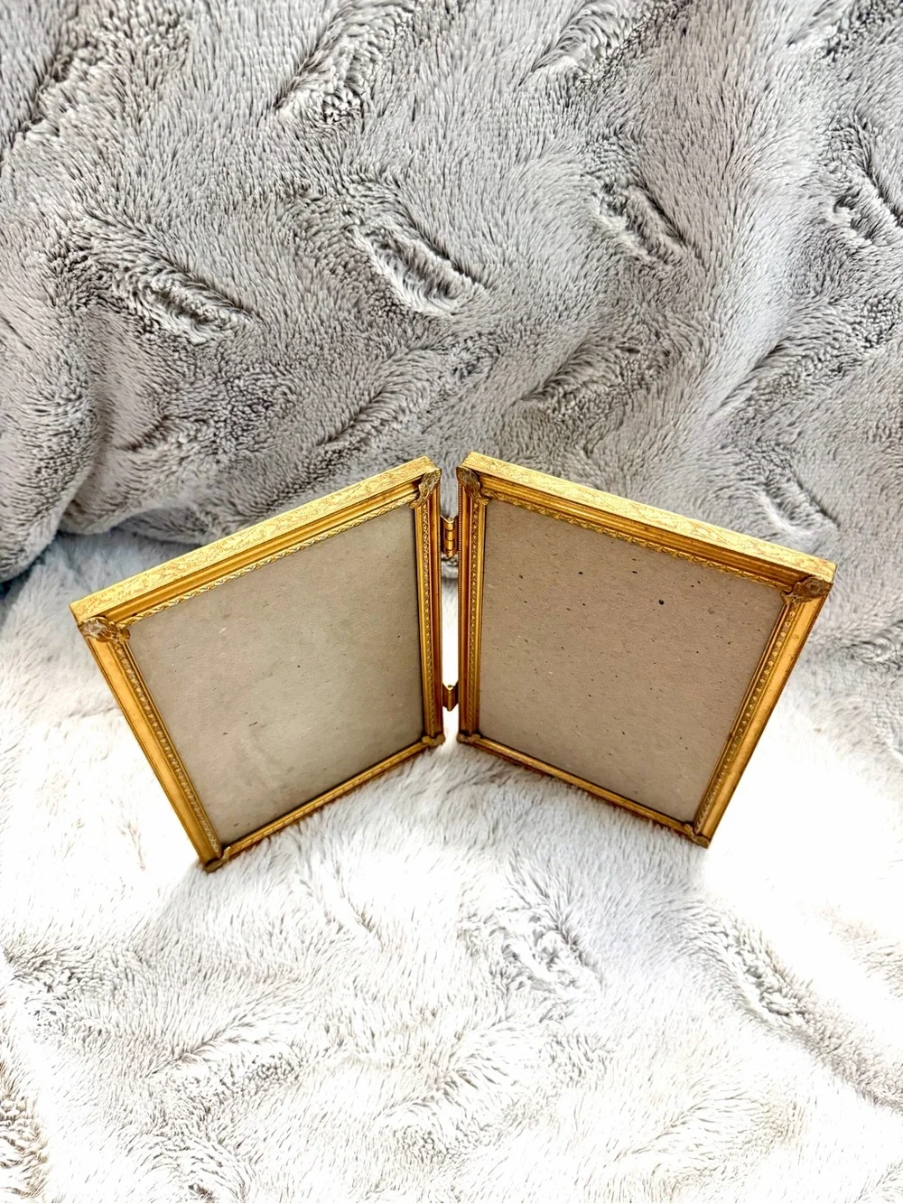 Vintage Hollywood Regency Gold Tone Bifold Double Frame